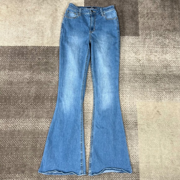 Hollister Denim - Hollister High Rise Flare Jeans Medium Wash Distressed Womens Size 4L Boho